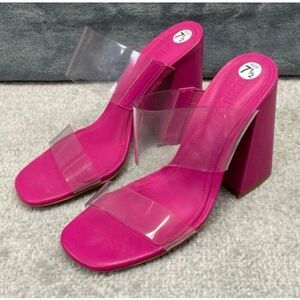 Schutz Womens Victorie High Block Heel Sandals Pink Size 7.5 NWOT